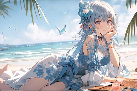 动漫少女夏日海滩清凉装扮唯美写真艺术摄影精选图集